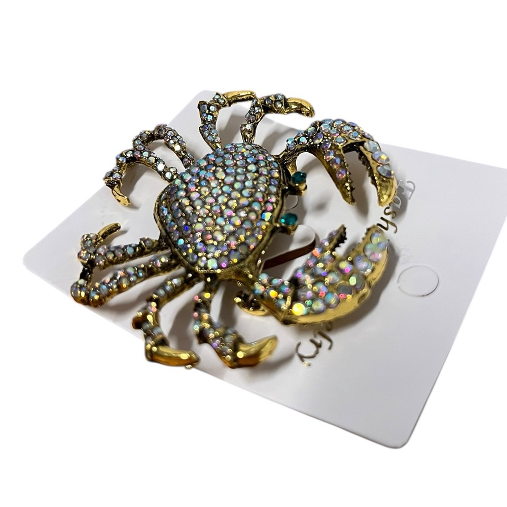 MAXIMALIST Rhinestone Crystal Coastal Crab Lapel Pin Brooch Tuxedo - Picture 3 of 4